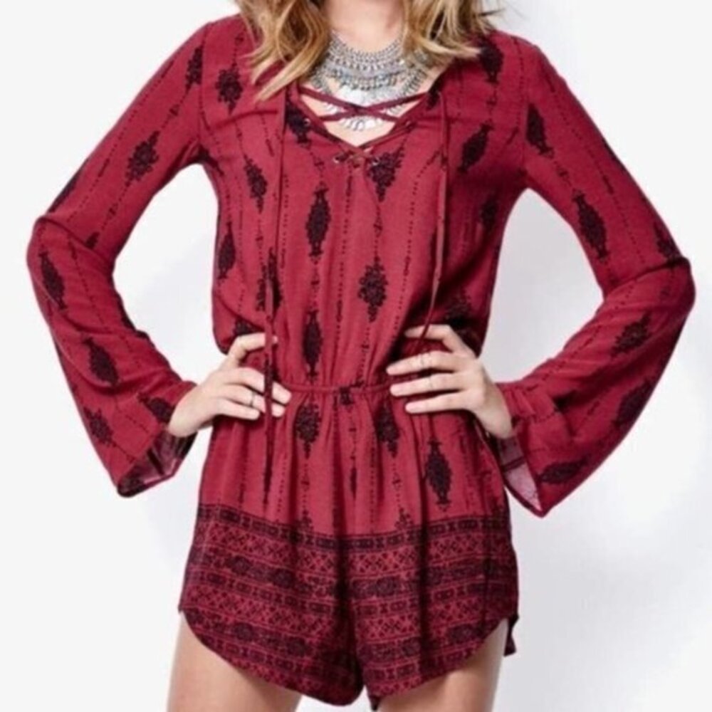 Pacsun | Kendall & Kylie Boho Maroon Long Sleeve Romper M